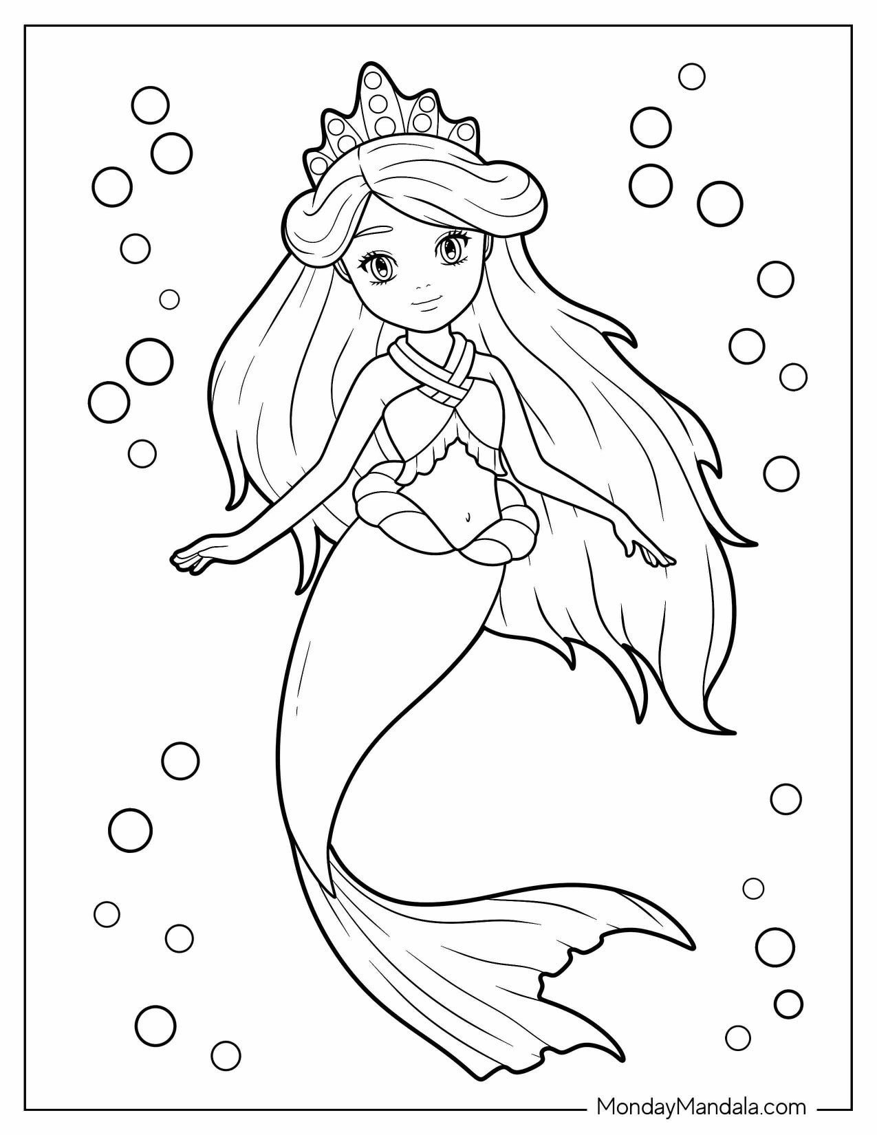Mermaid Outline Coloring Sheet Page