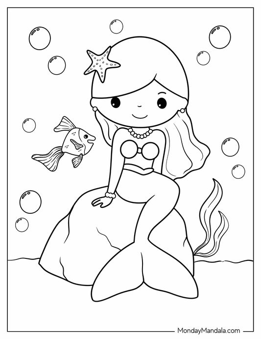 Mermaid Outline Coloring Sheet Page
