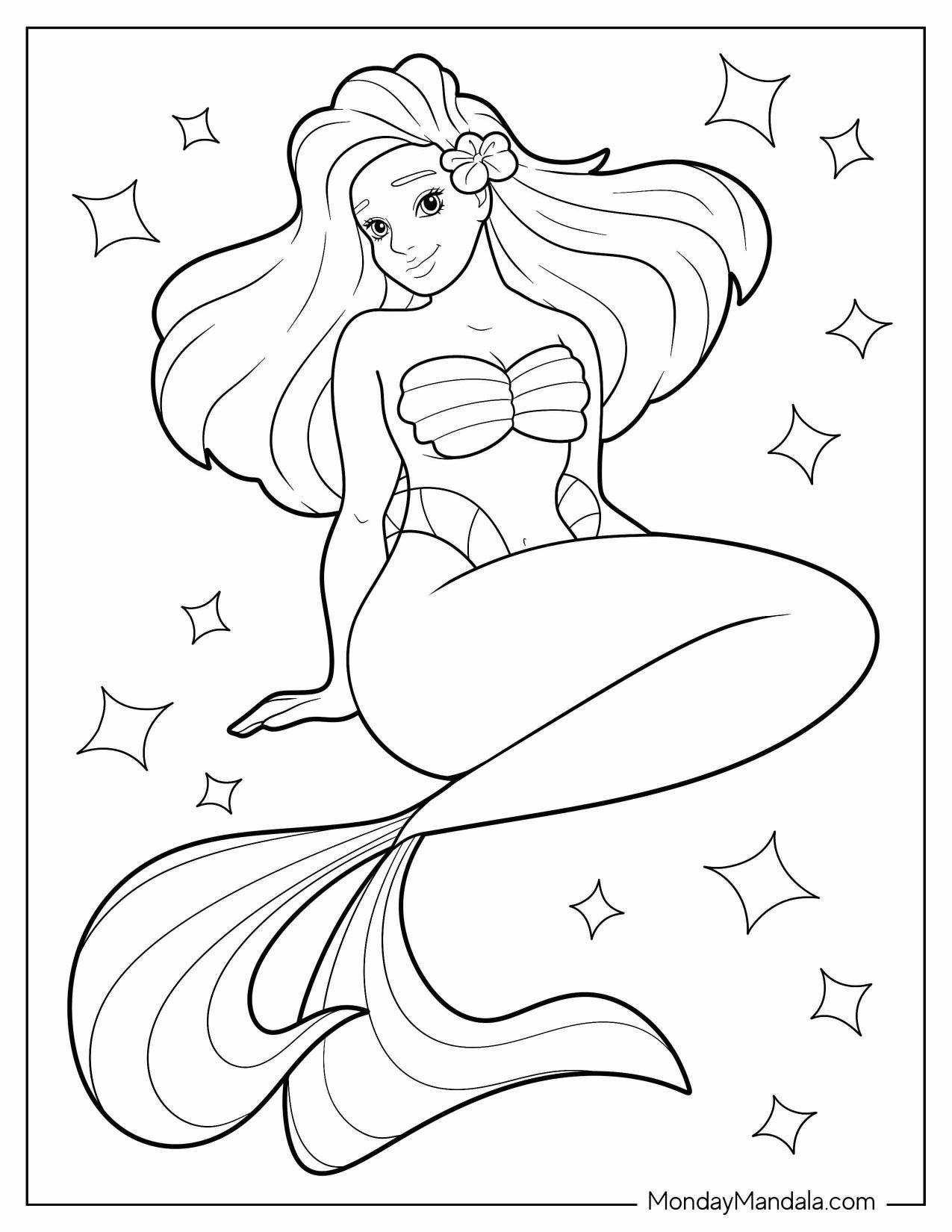 Mermaid Outline Coloring Sheet Page