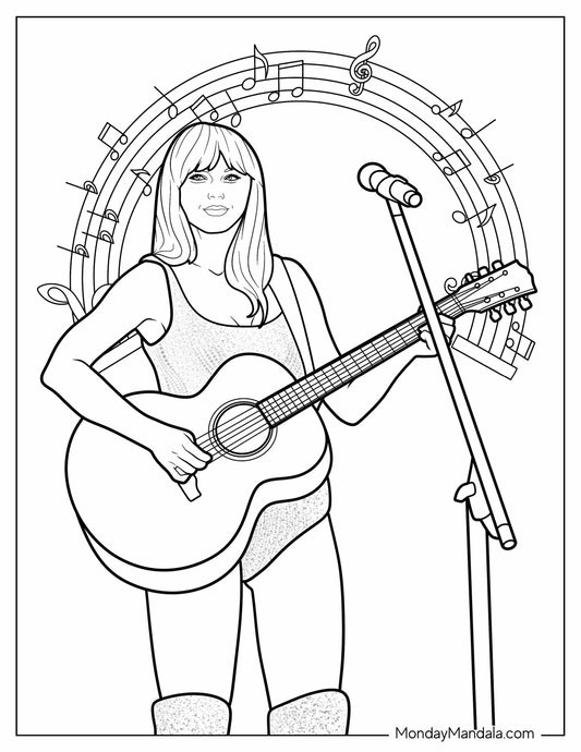 Taylor Swift Playing Guitar To Color Page