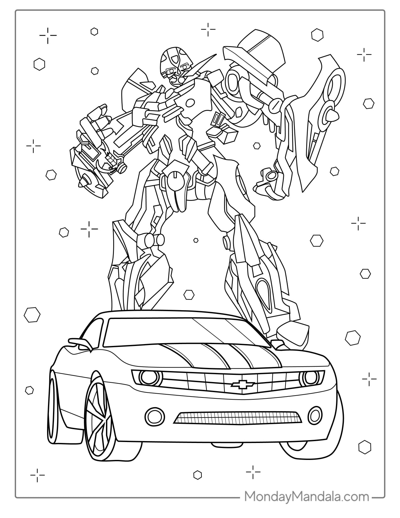 Bumblebee Transformer With Camaro Coloring Page