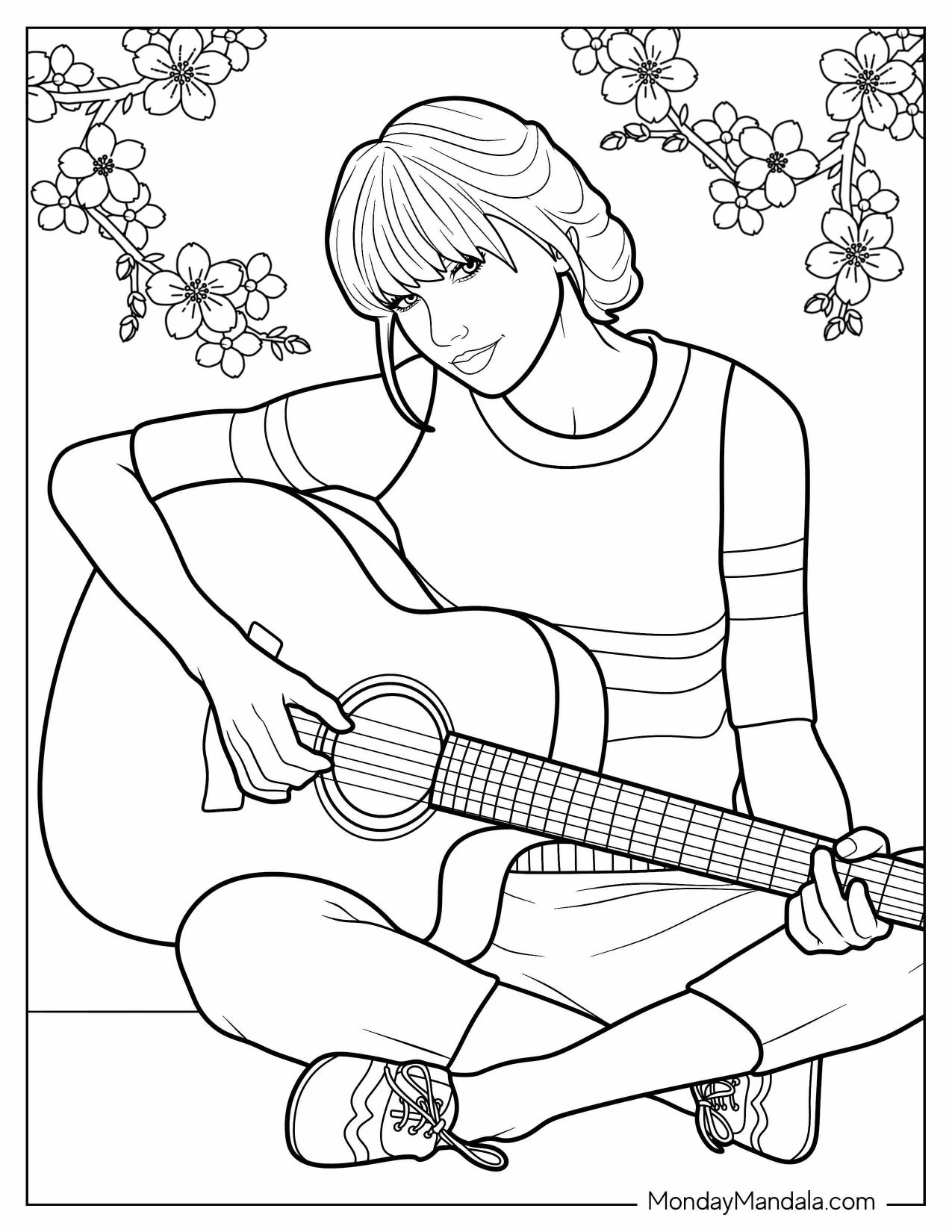 Taylor Swift Playing Guitar To Color Page