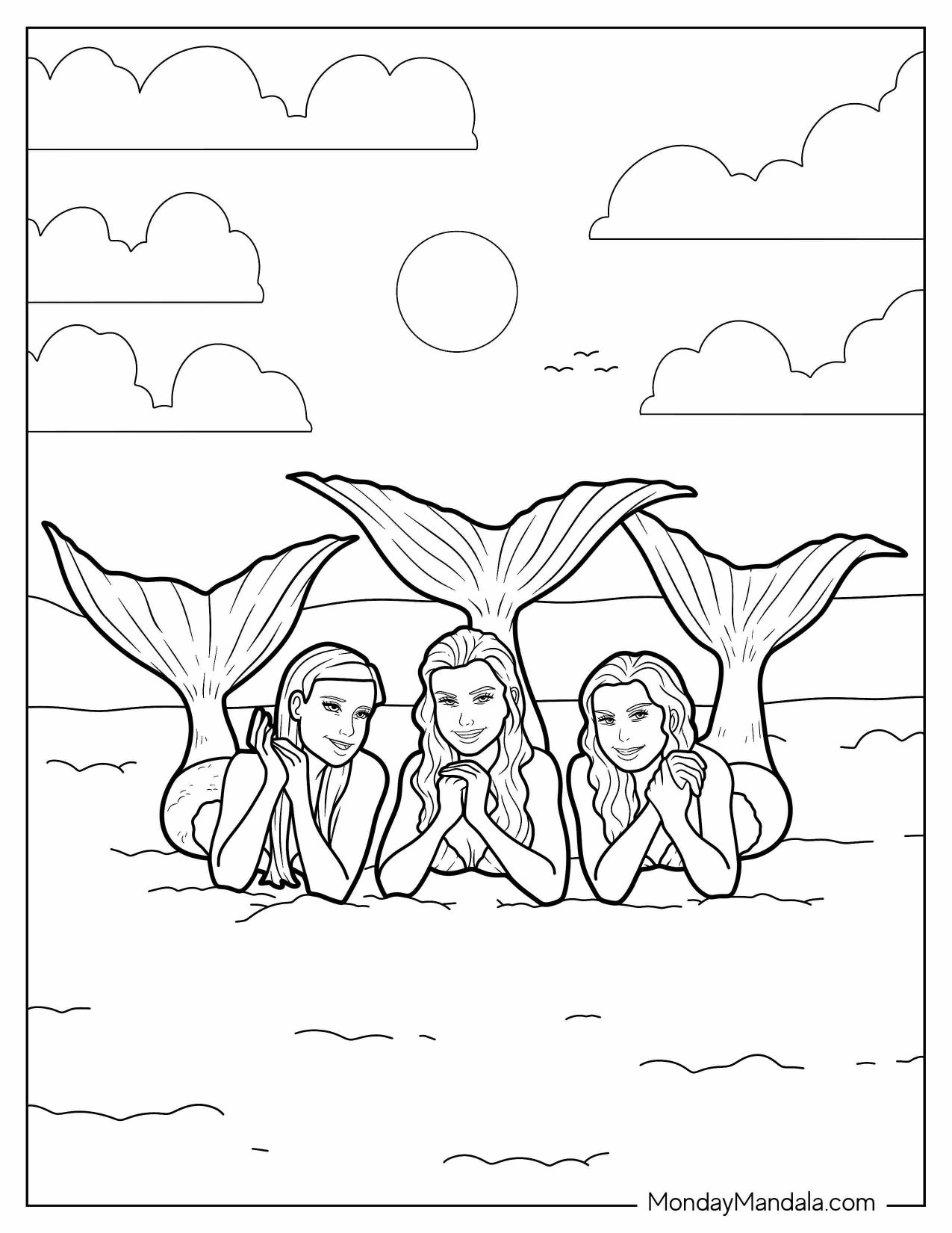 Mermaid Outline Coloring Sheet Page