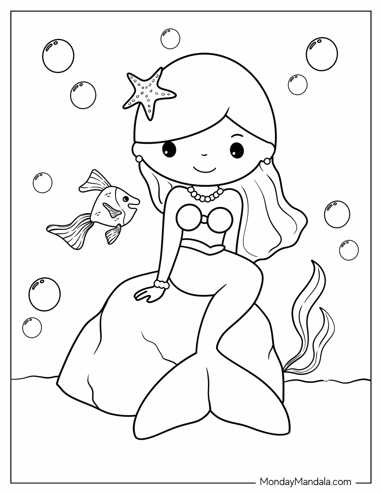 Mermaid Outline Coloring Sheet Page