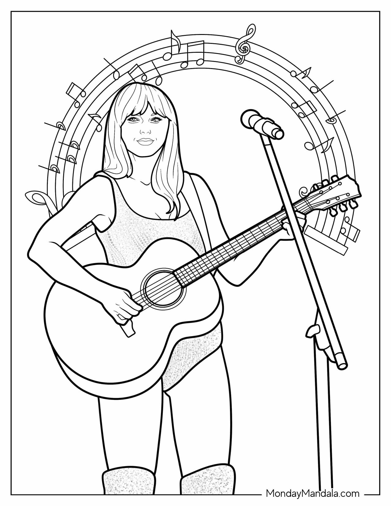 Taylor Swift Playing Guitar To Color Page